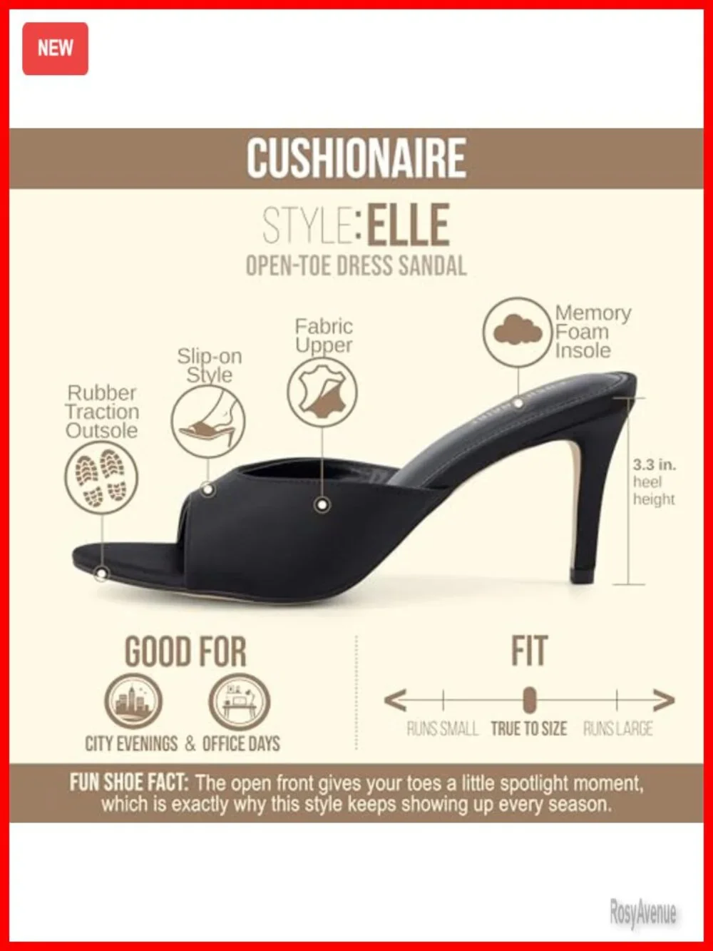 Heeled Mule Sandal with Cushioned Memory Foam Insole and Stiletto Heel